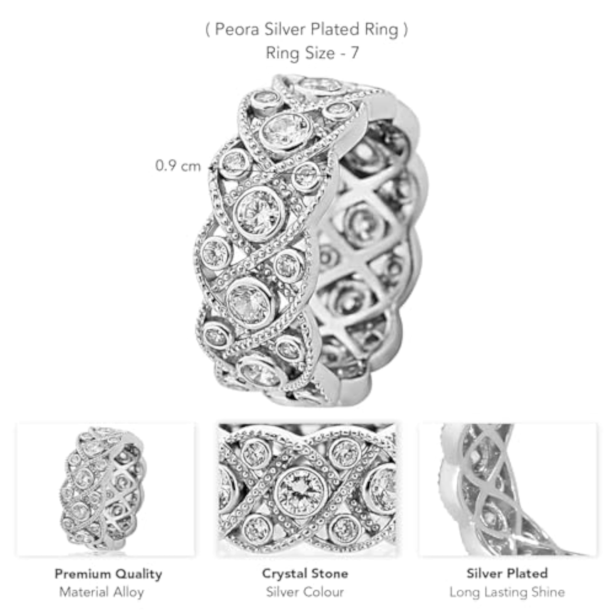 Women's Silver Plated Crystals Studded Fancy Ring, Contemporary Design