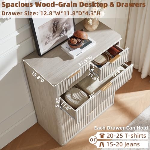 Image of LEYAOYAO Fluted 6 Drawers Dresser for Bedroom Set of 2, 42 inch Tall Modern Chest of Drawers with Metal Handle, Curved Profile Design,Wood Drawer Organizer for Bedroom, Living Room, Hallway,Lightgrey