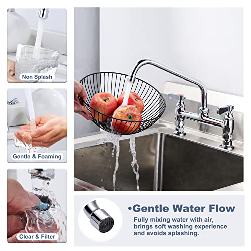 Iviga Commercial Sink Faucet With 10” Swivel Spout & Supply Lines, 8" Center Deck Mount Kitchen Faucet, Dual Handles Brass Utility Sink Faucet For Laundry Room Restaurant Compartment Sink, Polish #TOP3