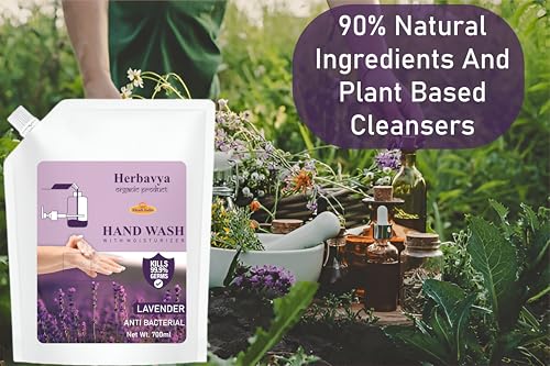 Image of Khadi Ayurvedic Lavender Hand Wash - Calming & Natural Herbal Cleanser with Soothing Aroma | Gentle, Antibacterial & Skin-Friendly - 1000ml. (Refill Pack)