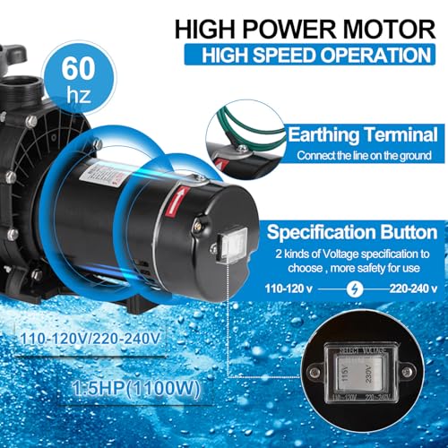 image for Leomru 1.5 HP Pool Pump 6500 GPH Self Priming in/Above Ground Swimming