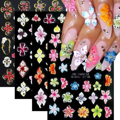 Flower Nail Stickers for Nail Art, 5D Embossed Hibiscus Nail Decals...