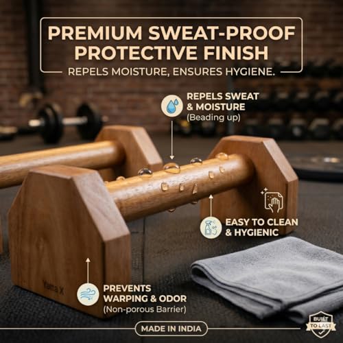 Image of YATTA-X Handcrafted Mahogany Wooden Parallettes for Calisthenics | Large Size Strong Push up Bar for Home | Turned Wooden Push up Stand & Grip Supports | For Men and Women | 34 cm x 12 cm