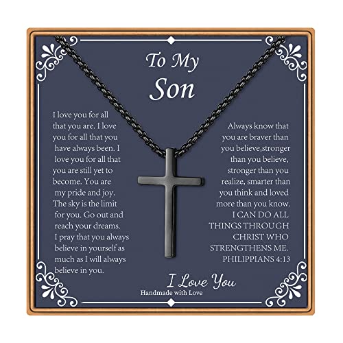 IEFLIFE Cross Necklaces Gifts for Men, Silver/Gold/Black Cross Necklace Box Chain Necklace for Men, Fathers Day Christmas Religious Christian Gift for Dad Son Grandpa Boyfriend Husband