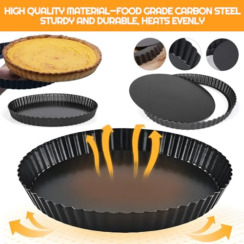 Quiche Pan, 24cm/9 in Carbon Steel Loose Bottom Pie Tin, Fluted Tart Tin, Flan Case Tin with 3 Silicone Tools Removable Non-Stick Coating, Baking Tart Pan for Tarts Mousse Cake Pie Quiche - Image 4