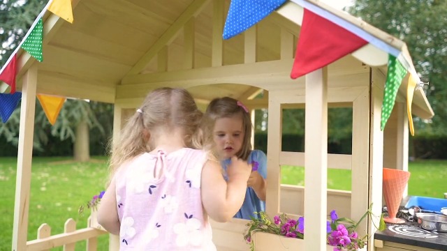 Image of TP Toys Outdoor Kids Kitchen Playset Wooden Playhouse for Kids - Toddler Pretend Play Kitchen, Accessories, Sturdy, Weatherproof, Door, Windows, Sink, Wood Burner Stencils, Easy Assembly, Ages 3+