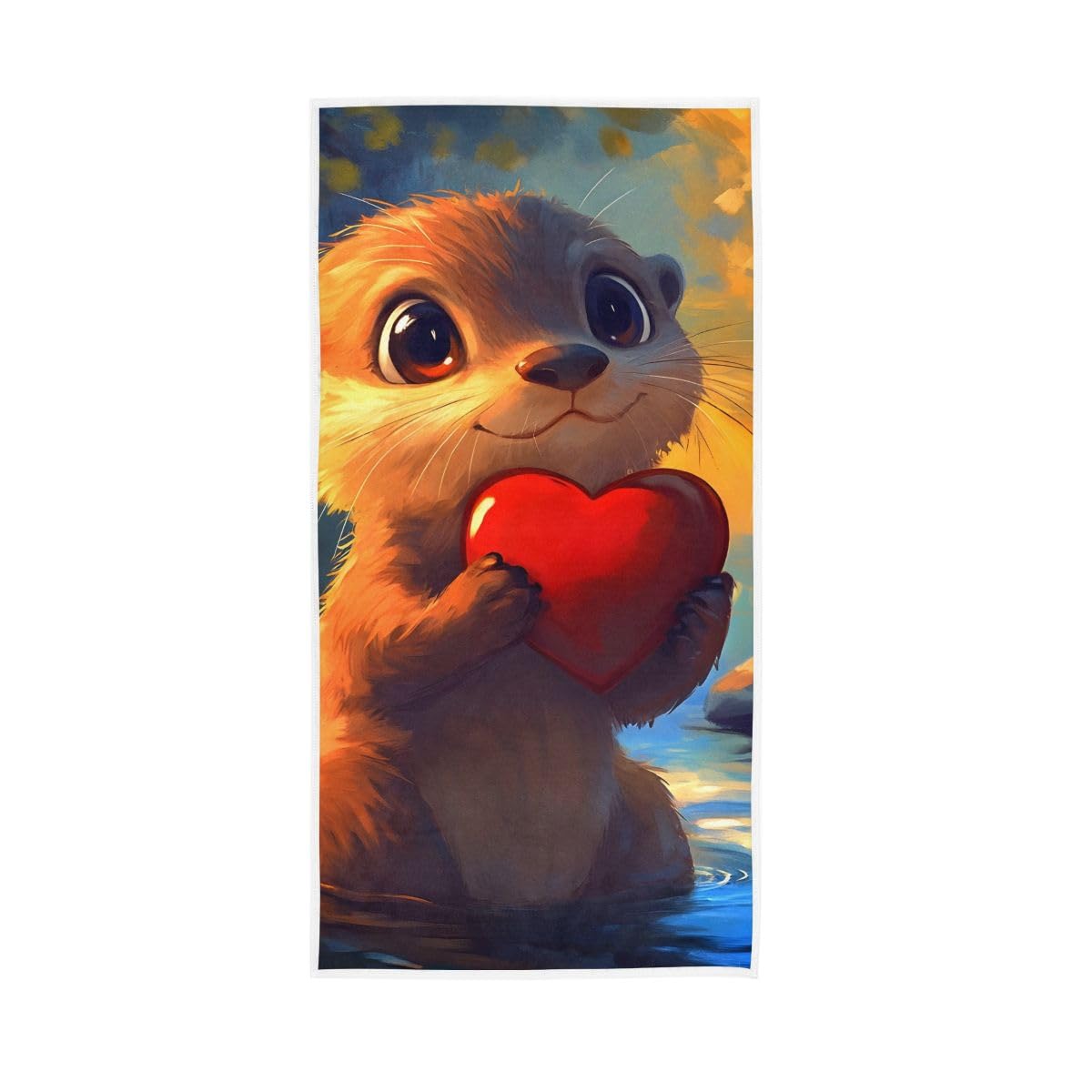 HUYGD Cute Otter Holding A Heart Hand Towels and Washcloths for Bathroom, Hand Towel for Bathroom, Travel, Camp, Hotel, Spa 15 x 30 Inches