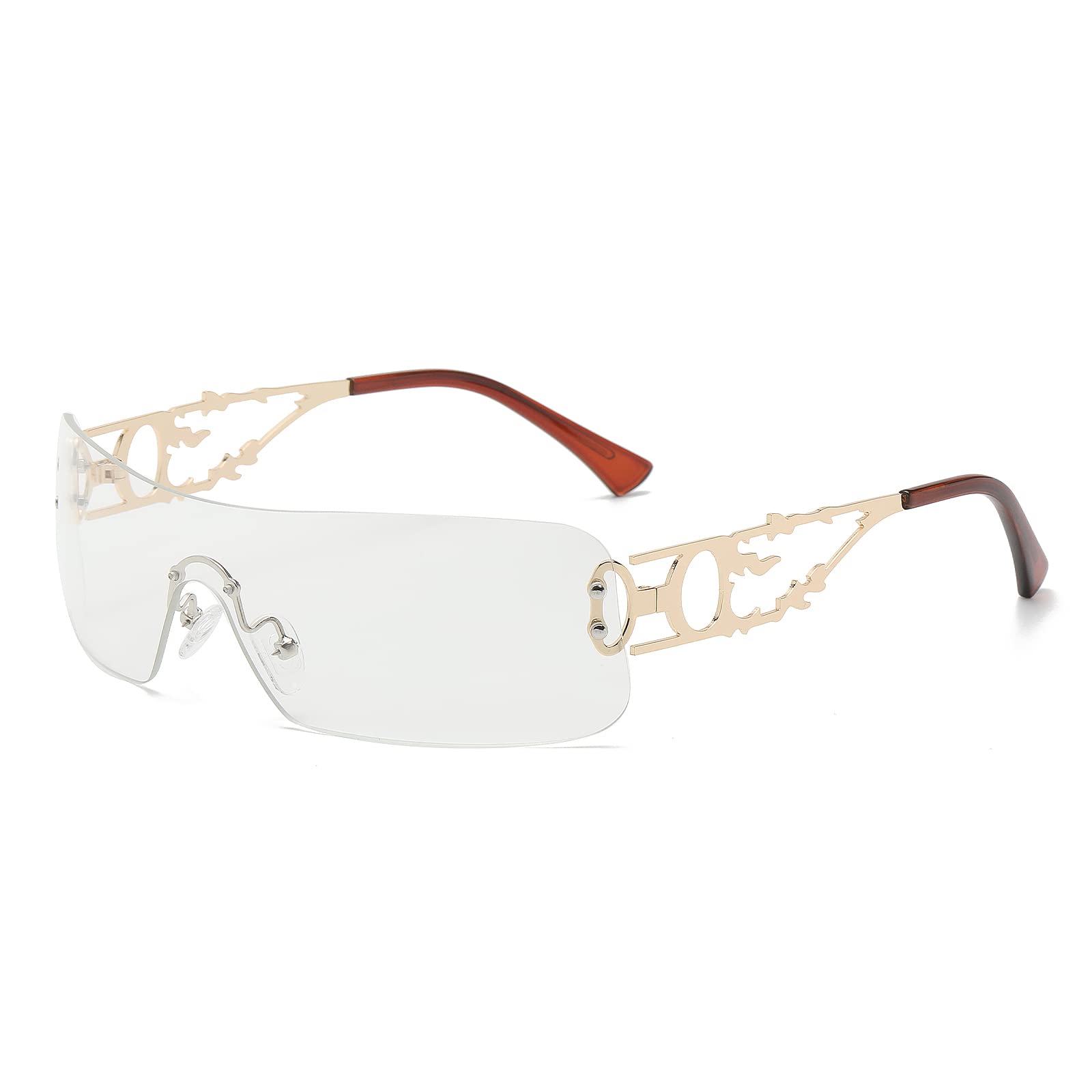 YAMEIZE Trendige randlose Y2K Wraparound Sonnenbrille - für Frauen Männer Stylish Oversized Wrap Around Brillen Fahren Einkaufen Outdoor