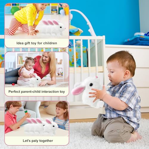 donciety interaktives Kaninchen Spielzeug, Realistisches Hasenspielzeug, Kuscheltier Hase Hüpfendes Kaninchen My Realistic Toy Ostergeschenke Für Kinder, Jungen, Mädchen (Weiß)