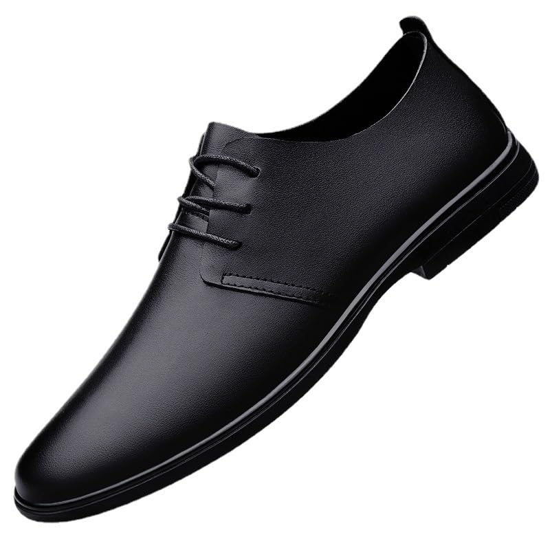 Italian Style Pointed Toe Men Business Office Leather Shoes Men Black Lace-up Lightweight Bean Shoes Wedding Party Gentleman Dress Shoes