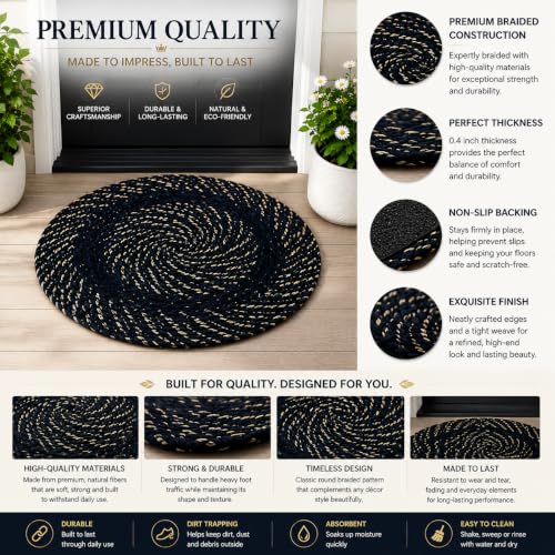 Image of BENAVJI Round Shape Feather Door Mat - Cotton Reversible for Kitchen and Home - 15 Inch Small Pack of 1