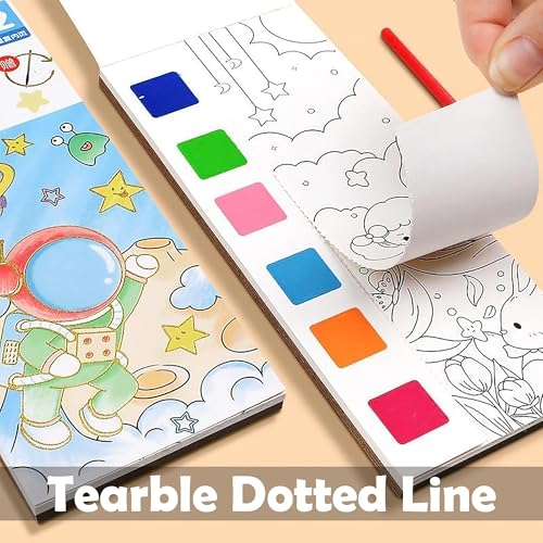 Image of GLUN Watercolour Painting Notepad Pack of 5 for Kids, 12 Different Pages, Water Painting Notepad with Water Colour Patches & Painting Brush, 5 Different Theme Painting Note Pad
