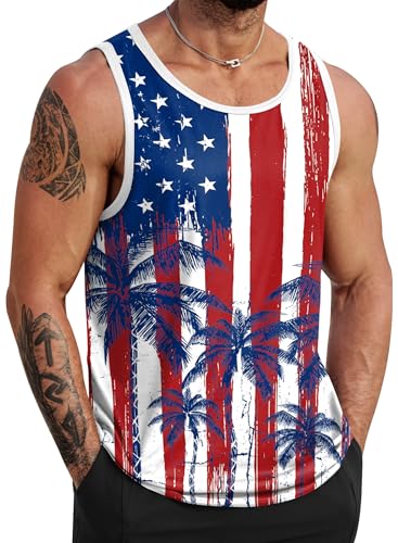 Image of VOGSTART Mens Hawaiian Beach Tank Tops Summer Vacation Muscle Top Graphic Sleeveless Shirts (S-3XL)