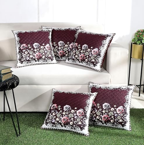 Image of BLUEDOT Home Decorative Floral Printed Cushion Covers Set of 5 (16x16 inches), Multicolor-CC21