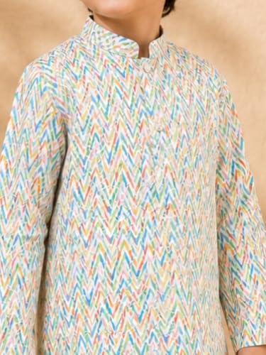 Image of superminis Boys Cotton Golden Embroidery Printed Full Sleeves Kurta with Pyjama Ethnic Wear Set