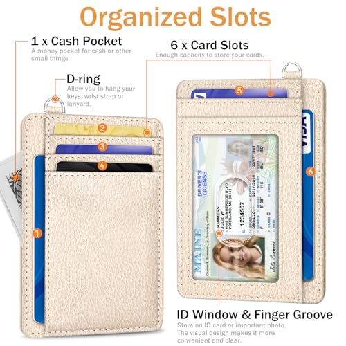 Image of Yonlevres Credit Card Holder Women Slim RFID Blocking Wallet Small Beige | Front Pocket, Handy, RFID Blocking, Woman Girls Ladies Gifts, D-ring for Keychain,Thin Mini Card Case, ID Window, PU Leather