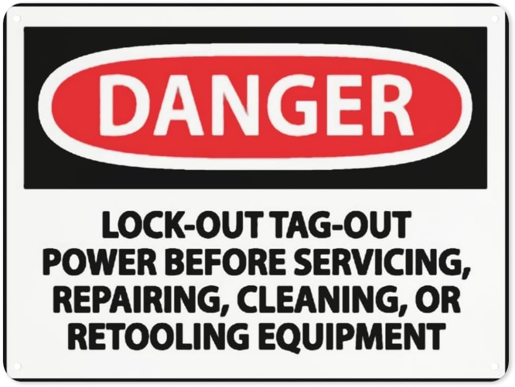 Warning Notice Danger Lock-Out Tag-Out Rust Free Aluminum Tin Sign - Traffic Safety Decor with Pre-Drilled Holes for Workplace, Factory - 12x8 Inch​