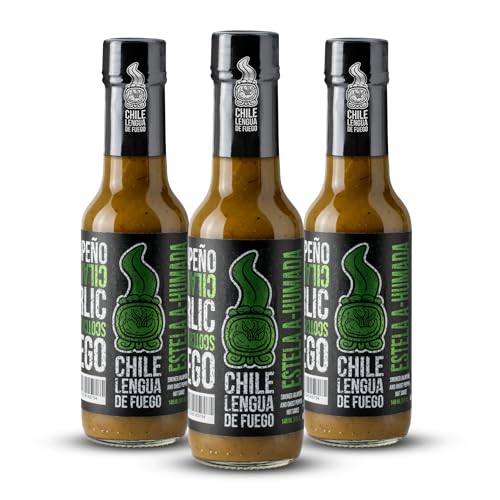 Image of Chile Lengua de Fuego Estela Ahumada - Smoky Jalapeno & Garden Vegetable Hot Sauce, Fresh Herbal, Medium, 5 oz Bottle (Pack of 3)