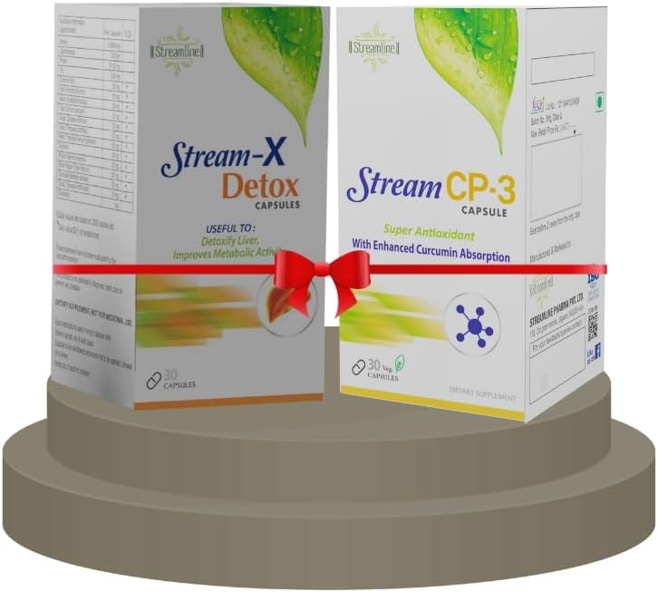 Streamline Stream‑X Detox® + Stream CP‑3® Capsules – Ayurvedic Liver Detox & Body Cleanse with Curcumin 95% & Piperine | Helps Detoxify Liver, Improve Digestion, Boost Immunity & Reduce Inflammation
