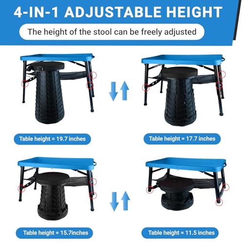 Image of Portable Folding Table and Stool Set, Lightweight Foldable Table & Collapsible Stool for Camping Picnic Beach Fishing, Sturdy Small Outdoor Table with Mesh Layer Storage- Blue