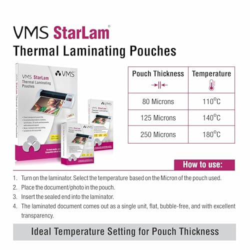 Image of VMS Starlam Thermal Lamination Pouch 70x100mm 125 Micron - Pack of 2 (200 Sheets) for Id Card