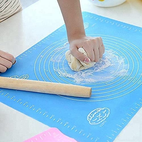 KDR Silicon Stretchable Fondant Rolling Mat with Measurements for Kitchen Non-Stick Reusable Pastry Roti Chapati Cake Cooking Dough Kneading Food-Grade Baking Mat (50CM*40CM)
