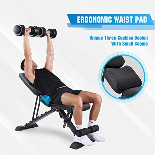 FLYBIRD Adjustable Weight Bench, Foldale Workout Bench Incline Bench for Home Gym Strength Training - Waist Pad New Version