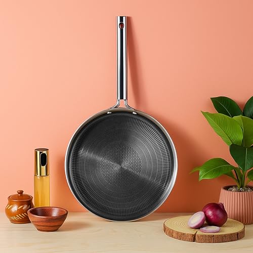 Image of Kraft Futuretec Pro Triply Stainless Steel Dosa Tawa - 30 cm, 2.5 mm Thick | Stick-Free Steel Dosa Pan with Handle, Tawa for Dosa and Chilla, Metal Spoon Safe, Gas and Induction Base - 5 Year Warranty