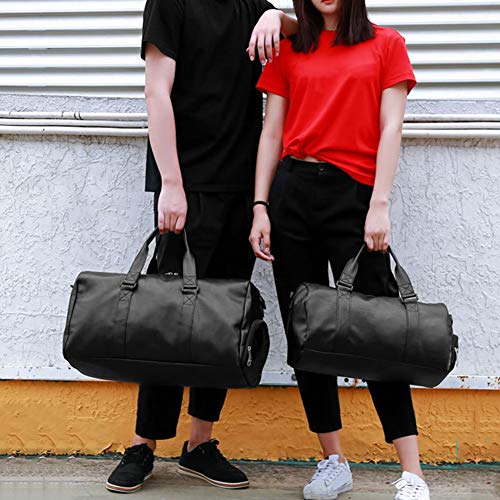 Unisex Travel Bag Waterproof Duffel Bag,Unisex Large Capacity Travel Duffle Faux Leather Gym Fitness Tote Shoulder Bag Black S3