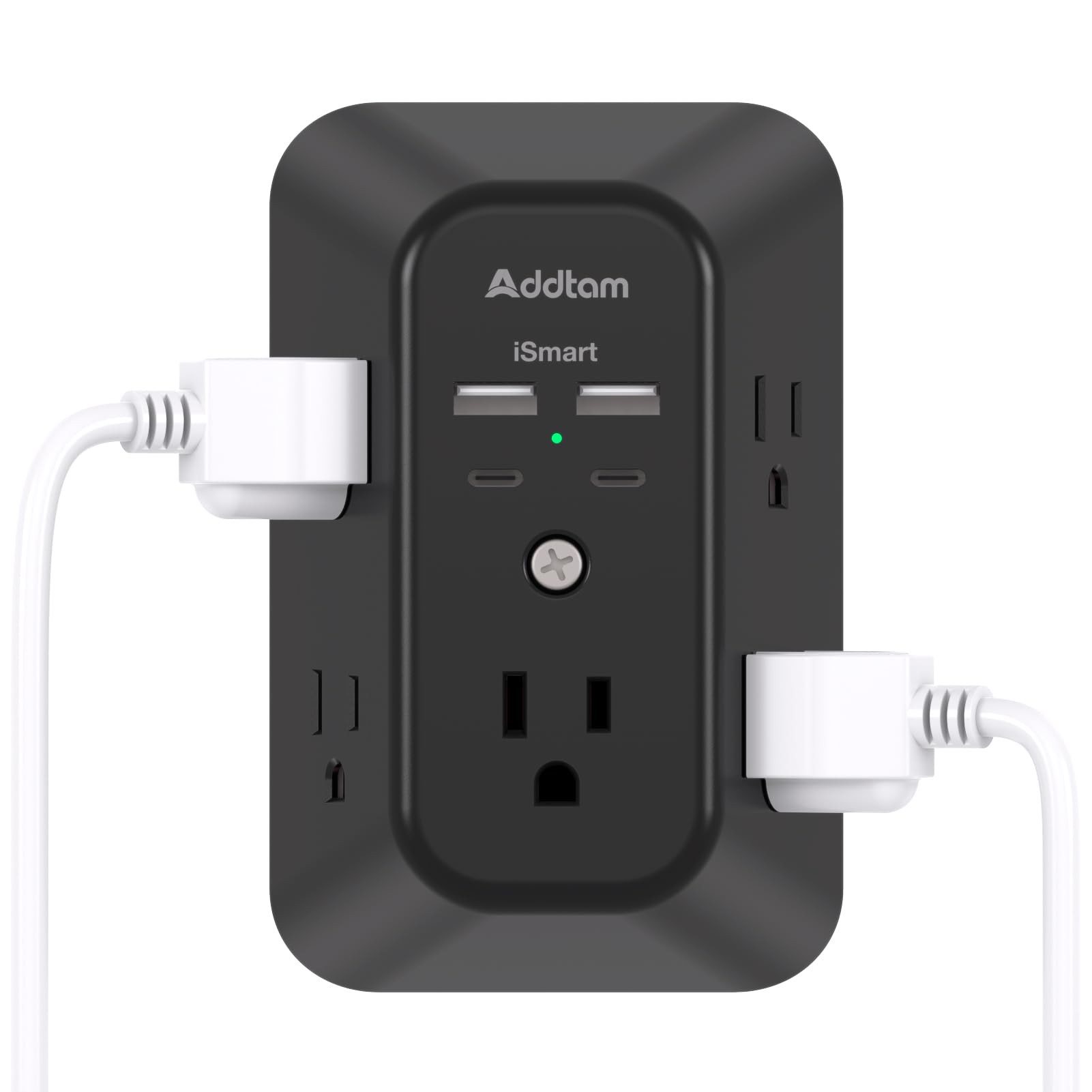 Surge Protector Outlet Extender - Addtam 5-Outlet Splitter with 4 USB Wall Charger(2 USB-C Ports), Multi Plug Outlet Power Strip for Home, Dorm Room Essentials, Black