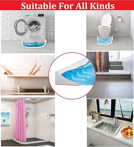 Image of RANDEN Self-Adhesive Silicone Water Stopper Strip - Collapsible Threshold Barrier Strip for Dry & Wet Separation, Sink Water Splash Guard, Bathroom Water Stopper (White, 1 Meter)