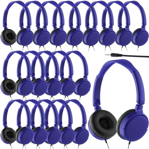 Image of Yunsailing 6 Pack Classroom Headphones Bulk, Wired Headphones,Navy Blue | Student School Supplies, Individually Wrapped, Adjustable, over Ear Head Earbuds, for Laptop PC Computer