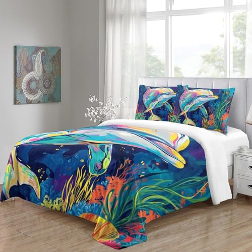 Housse de couette 260x220 dauphin en microfibre douce avec zip solide - 5