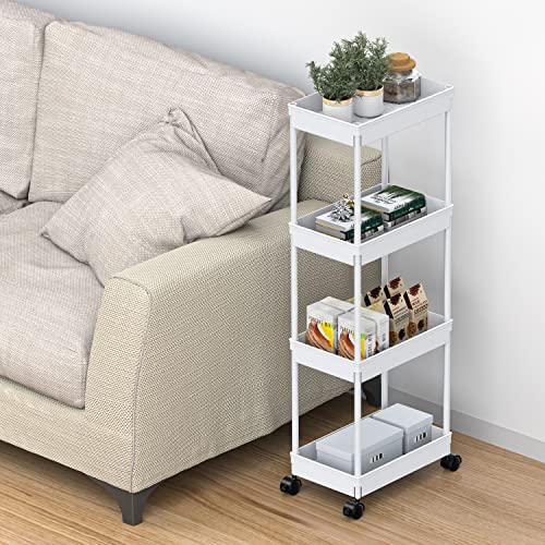 Sooyee 4-Tier Rolling Cart,Utility Carts With Wheels,Cute Room Decor,Organization And Storage For Office,Bedroom,Bathroom, Kitchen, Living Room, Laundry Room,White #TOP3