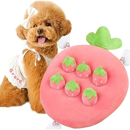 Amazon Grarg ペットおもちゃ 2代目 犬用 知育 ノーズワーク おやつ隠し 嗅覚訓練マット 訓練毛布 餌マット 犬嗅ぎパッド ペット 犬 分離不安 ストレス解消 集中力向上 嗅覚訓練 おもちゃ 運動不足 食いすぎる対策 イチゴ 噛む イチゴ6個 Grarg 犬用アジリティ