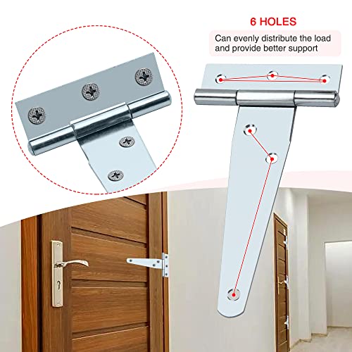 YIXISI 2 PCS 4 Inch T-Shape Tee Hinges, Silver, Painted Steel, Surface Mount, 12 Holes, for Wooden Door Gate, Windows, Fence - Image 4