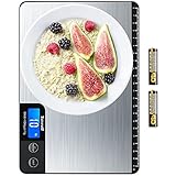Elektronische Küchenwaage, Präzisionswaage, Edelstahl, Kapazität 15 kg, LCD-Display mit Hintergrundbeleuchtung, Hartglas mit Lineal von 21 cm, große Plattform von 23 x 16 cm