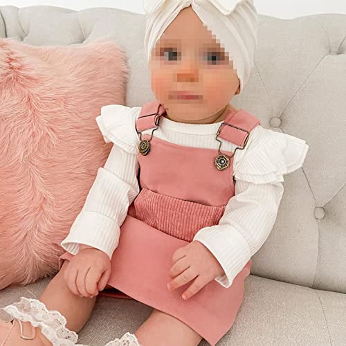 Newborn Baby Girl Fall Clothes Ruffle Long Sleeve Ribbed Romper Corduroy Suspender Skirts Infant Overalls Dress Outfits (Pink , 3-6 Months ) #TOP1