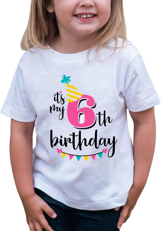 6th Birthday Shirt for Girls, Dress T Shirt for 6 Year Old Gift Outfit Decoration Banner Clothes for Girls White - Image 2