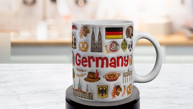 Taza de cerámica Lotacy Germany símbolos coloridos 11oz miniatura 7