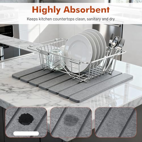 Miniatura 5 de Tranrantic 40 30cm Alfombrilla Escurreplatos De Diatomita, Escurreplatos Diatomita Absorción, Alfombra Diatomita Cocina Plegable, Rápida Y Secado Piedra Escurridorde De Platos Vajilla Gris Oscuro