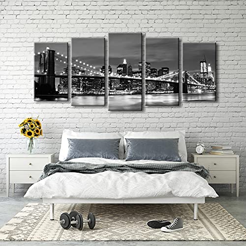 Wieco Art Large Brooklyn Bridge Night View Modern Giclee Canvas Prints Artwork Landscape Pictures To Photo Paintings On Stretched And Framed Canvas Wall Art For Home Decorations #TOP3