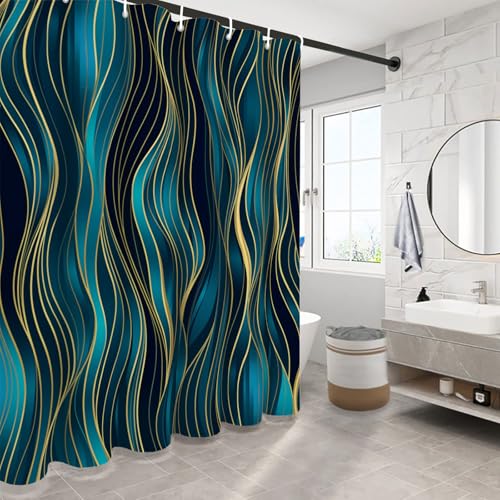 Rideau de douche 240x200 turquoise en tissu polyester lavable - 4
