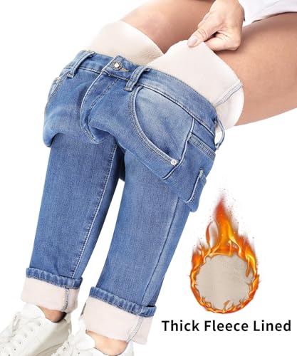 Fengbay Damen Fleece Gefüttert Jeans Winter Thermo Stretch High Waisted Skinny Casual Warm Po-Lift Denim Jeanshosen
