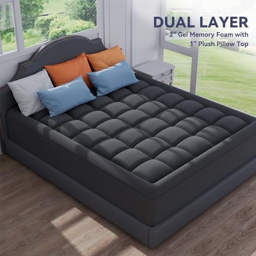 ELEMUSE Cobertura de colchão King de espuma viscoelástica de 10 cm de camada dupla, gel refrescante