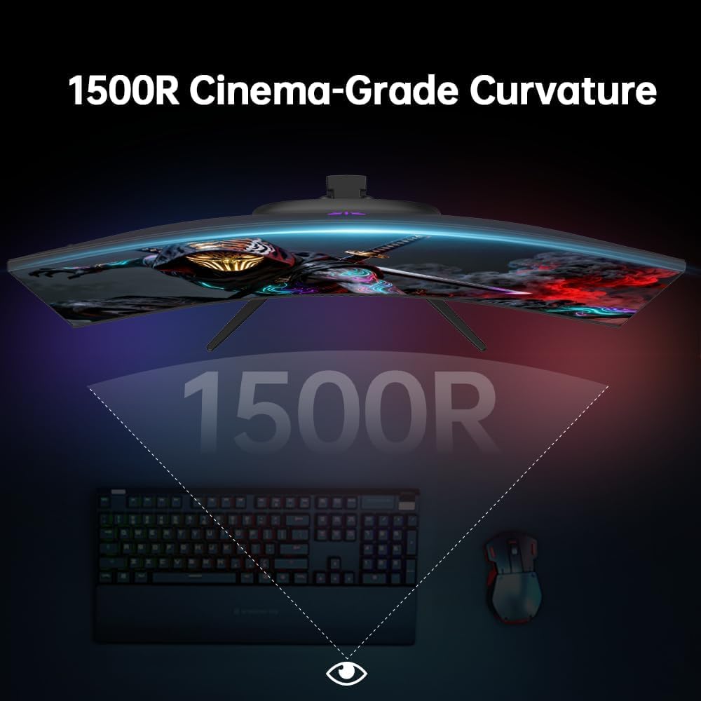 Zakrzywiony monitor gamingowy KTC 27 cali QHD, 2K@180Hz (185Hz OC), matryca HVA 1 ms GtG, kontrast 4000:1, Adaptive Sync, kompatybilny z HDR10 (2×HDMI 2.0, 2×DP 1.4), VESA 100×100 mm