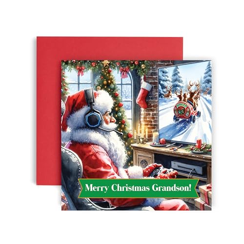 Huxters Tarjetas de Navidad para nietos, adolescentes y niños, tarjeta de Navidad para él, hijo, nieto o sobrino, tarjeta de Navidad (nieto)