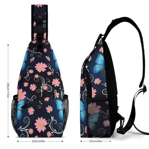 Fashion Chest Bag, Shoulder Bag, Dress Decor Sling Backpack, Casual Day Pack For Men And Women Blue Butterfly2