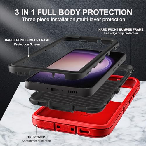 YKHJKLEC for Samsung Galaxy S23 Case, ONLY, [NOT FIT Galaxy S23 FE/S23 Plus/S23 Ultra], Military Grade 3 in 1 Case with 2Pcs Tempered Glass Screen Protector & Camera Lens Protector (Red/Black) by YKHJKLEC - Used condition - Image 4