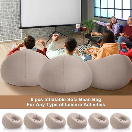 Image of Realspring 6 Pcs Inflatable Bean Bag Chair, Air Pump,Coffee | Electric Pump for Inflation, Foldable Blow up Chairs for Outdoor Movie Seating, Portable Sofa for Adults Camping